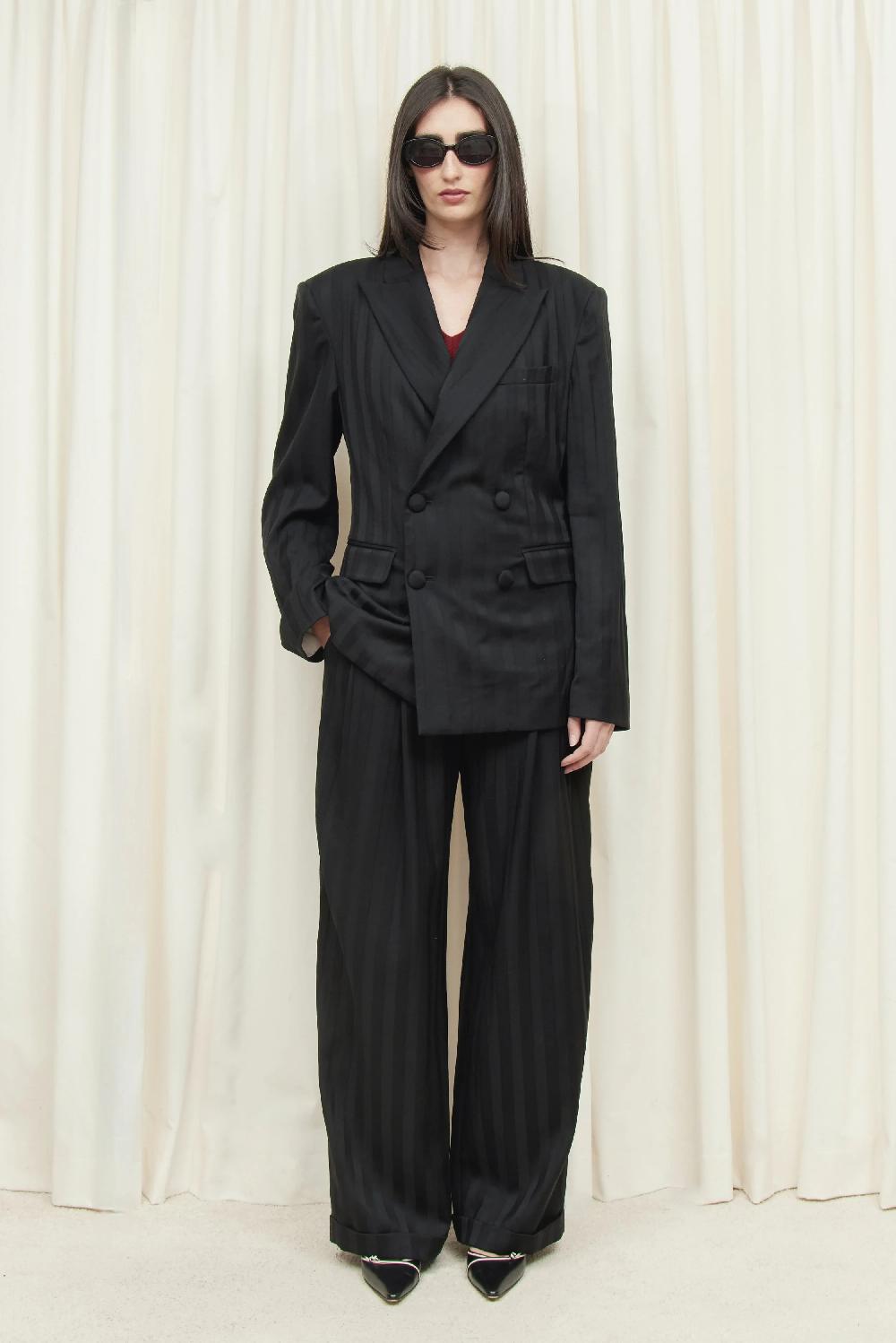 Tanner Fletcher Benedict Double Breasted Satin Stripe Blazer