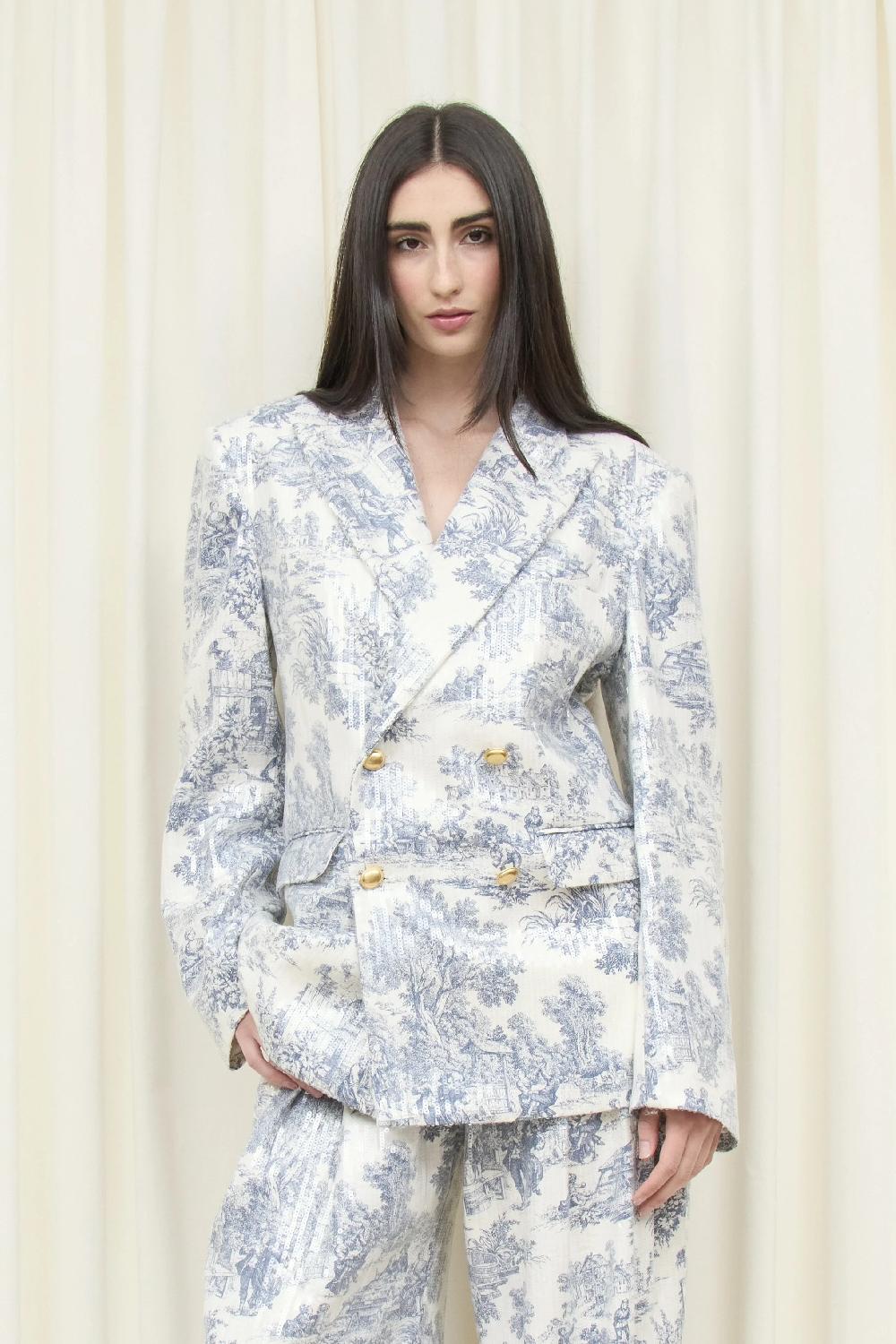 Tanner Fletcher Benedict Double Breasted Toile Sequin Blazer