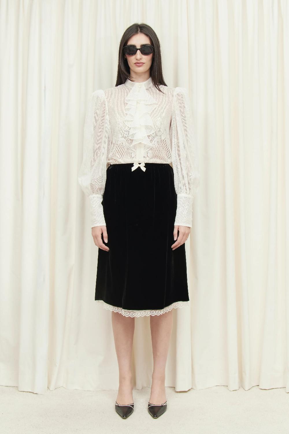 Tanner Fletcher Celerie Lace Trim Velvet Slip Skirt