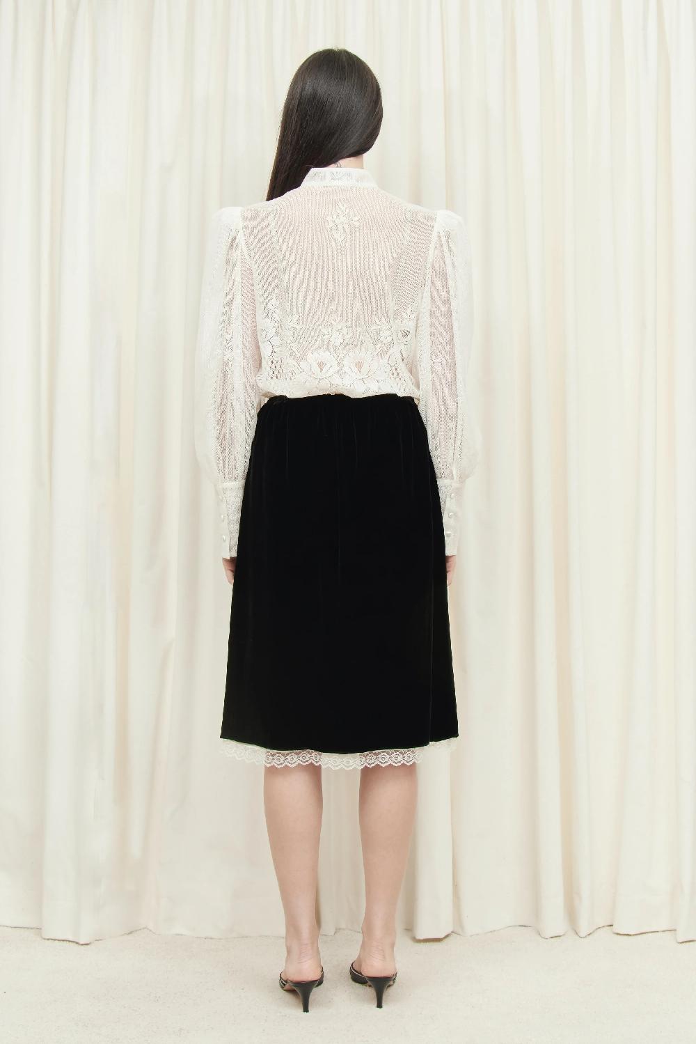 Tanner Fletcher Celerie Lace Trim Velvet Slip Skirt
