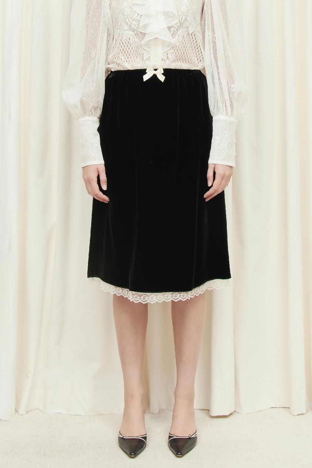 tanner fletcher Celerie Lace Trim Velvet Slip Skirt