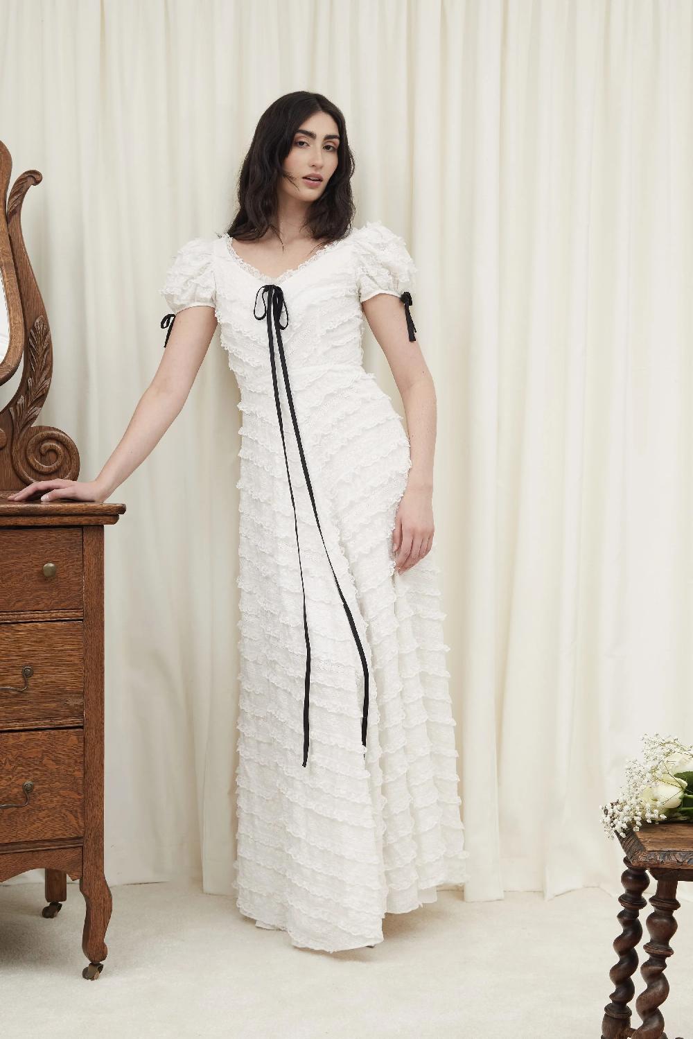 Tanner Fletcher Constantine Embroidered Lace Ruffle Gown