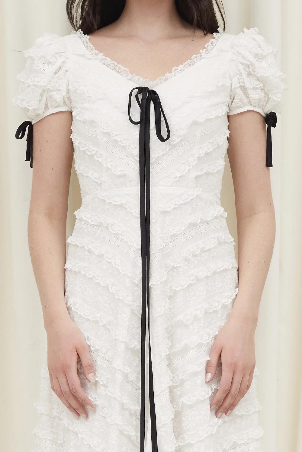 Tanner Fletcher Constantine Embroidered Lace Ruffle Gown