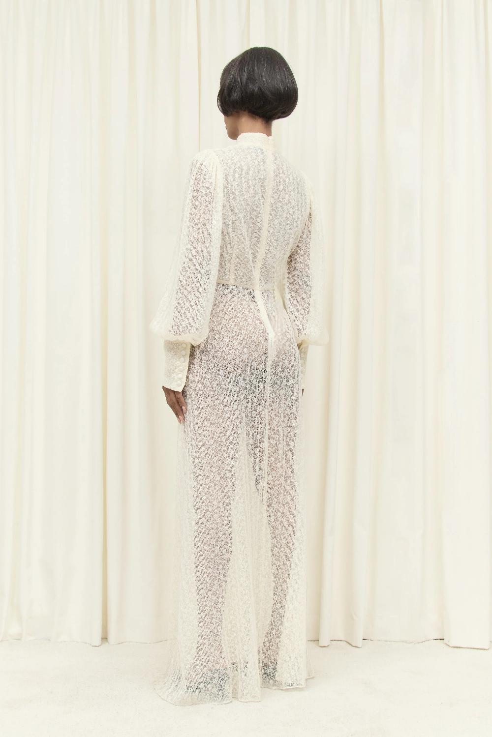 Tanner Fletcher Cordelia Long Sleeve Lace Plisse Gown