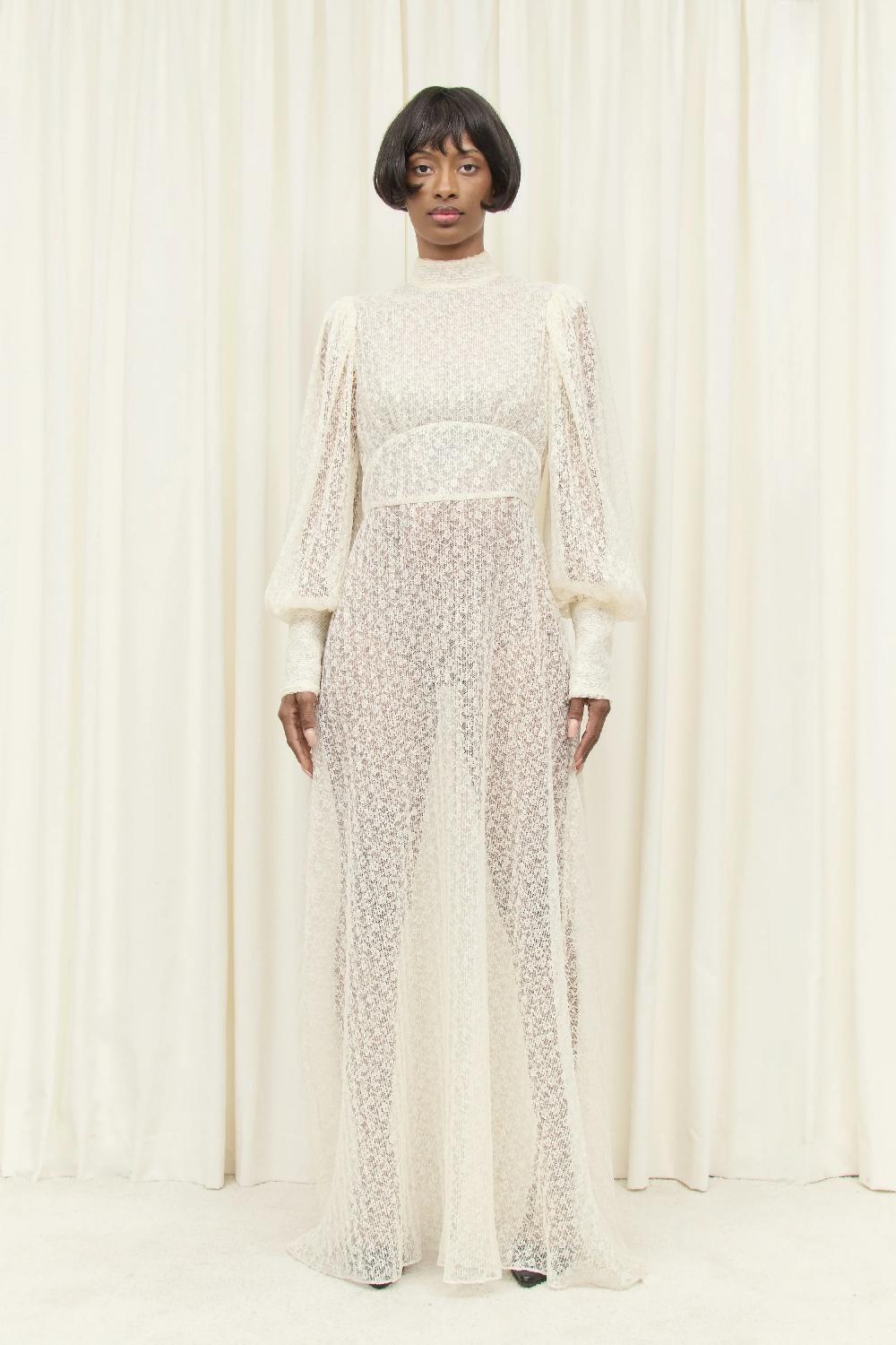 tanner fletcher Cordelia Long Sleeve Lace Plisse Gown