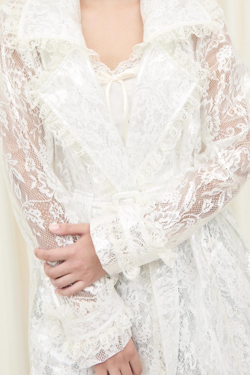 Tanner Fletcher Faye Ruffle Trim Trench Coat - Lace PVC