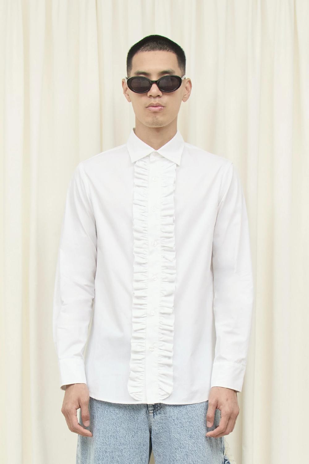 tanner fletcher Freddie Ruffle Placket Button Down Shirt