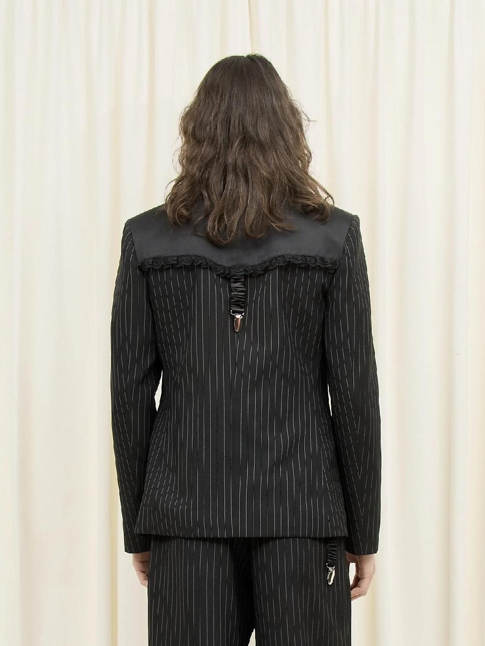 Tanner Fletcher Gussie Pinstripe Garter Detail Blazer