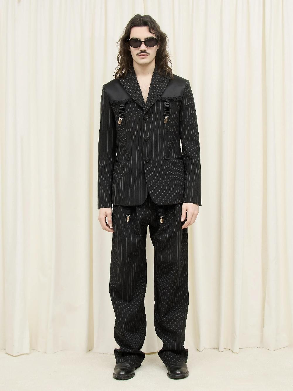 Tanner Fletcher Gussie Pinstripe Garter Detail Blazer