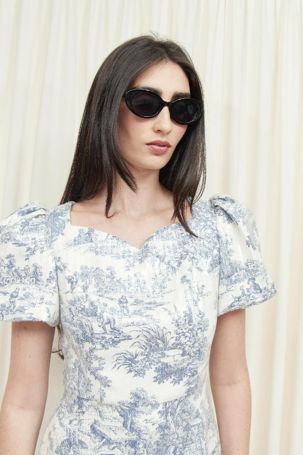 Tanner Fletcher Helene Puff Sleeve Sequin Toile Dress