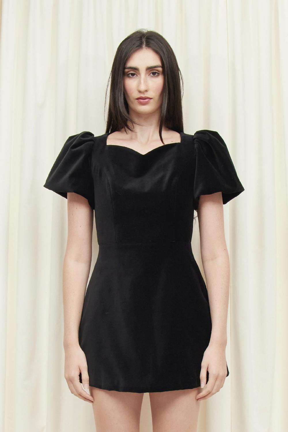 tanner fletcher Helene Puff Sleeve Velvet Mini Dress