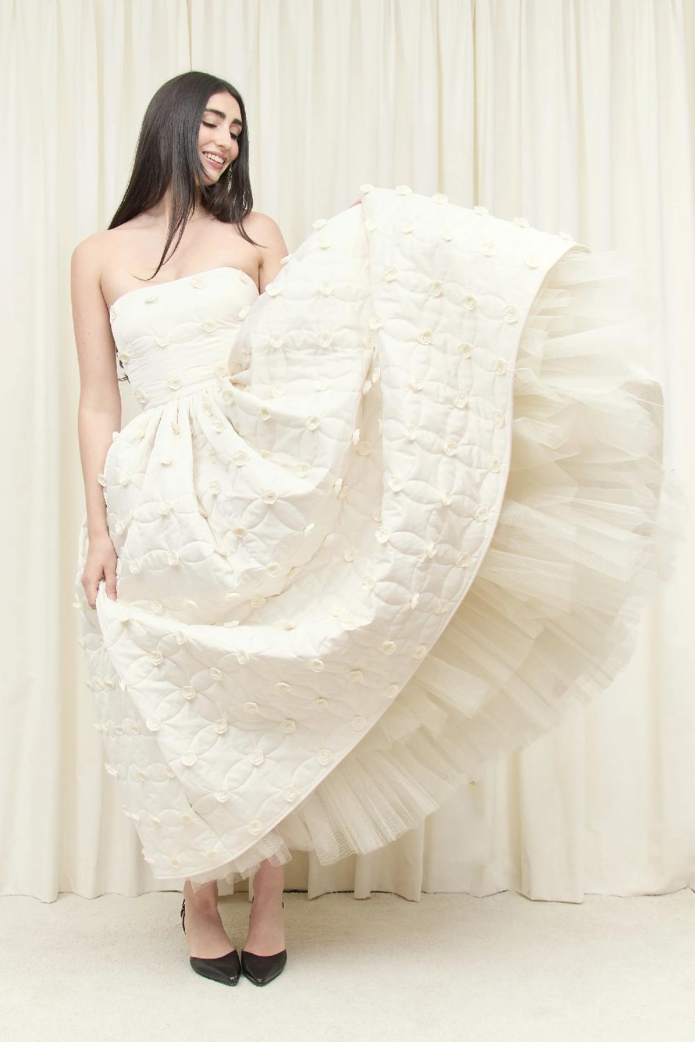 Tanner Fletcher Lucille Quilted Rosette Layered Ballgown