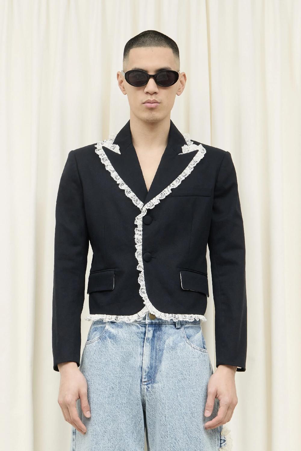 Tanner Fletcher Miles Lace Trim Shrunken Fit Blazer