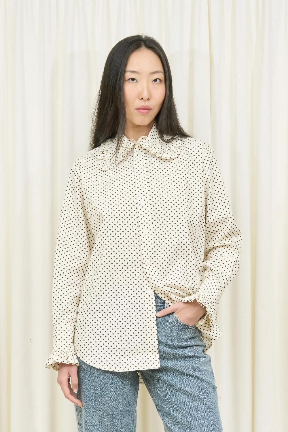 Tanner Fletcher Pippa Polkadot Ruffle Button Down Shirt