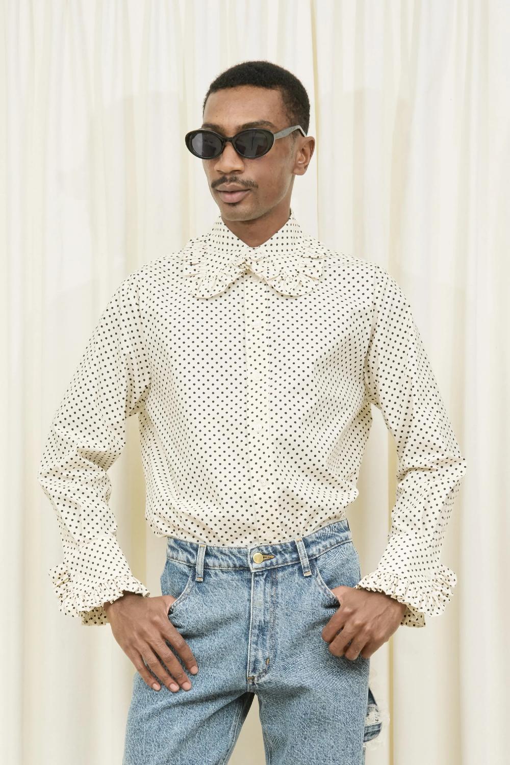 tanner fletcher Pippa Polkadot Ruffle Button Down Shirt