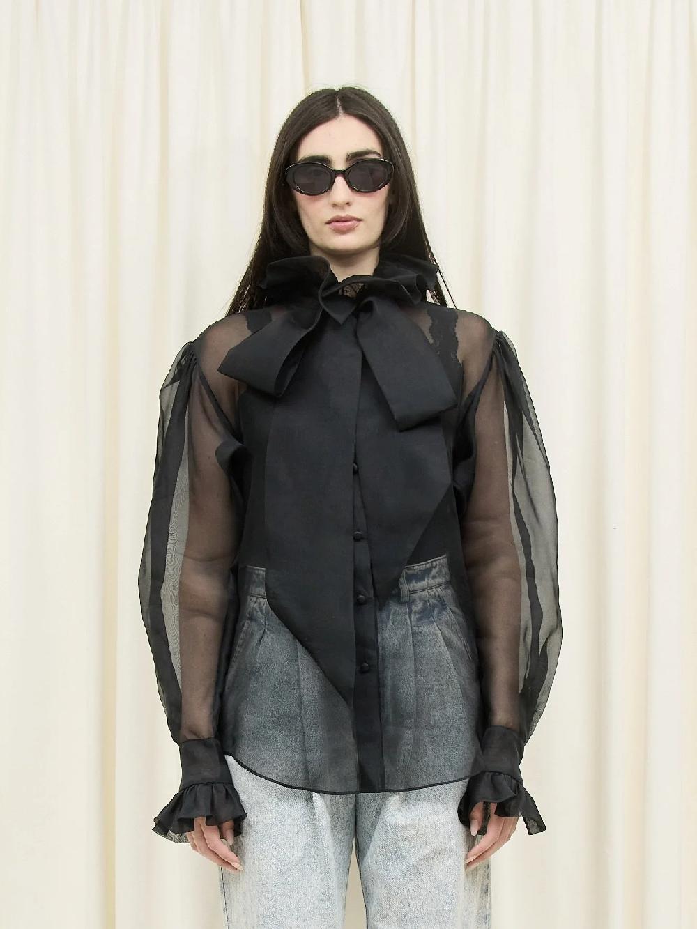 Tanner Fletcher Simone Sheer Organza Pussybow Blouse