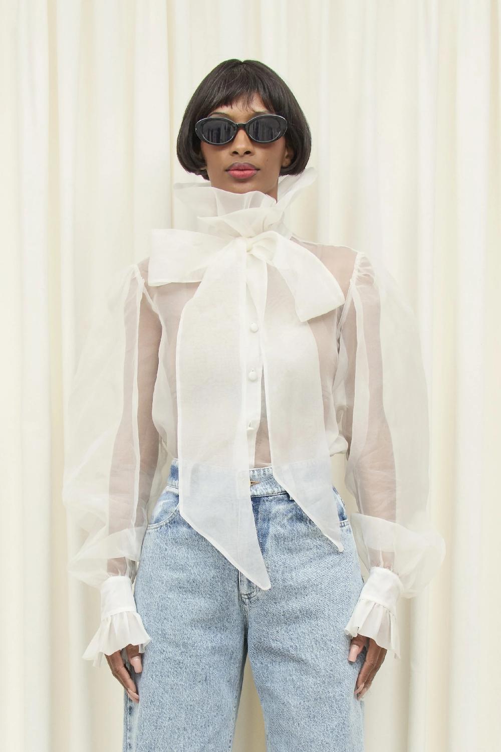 Tanner Fletcher Simone Sheer Organza Pussybow Blouse