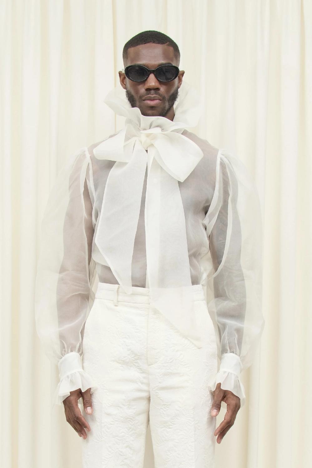 tanner fletcher Simone Sheer Organza Pussybow Blouse