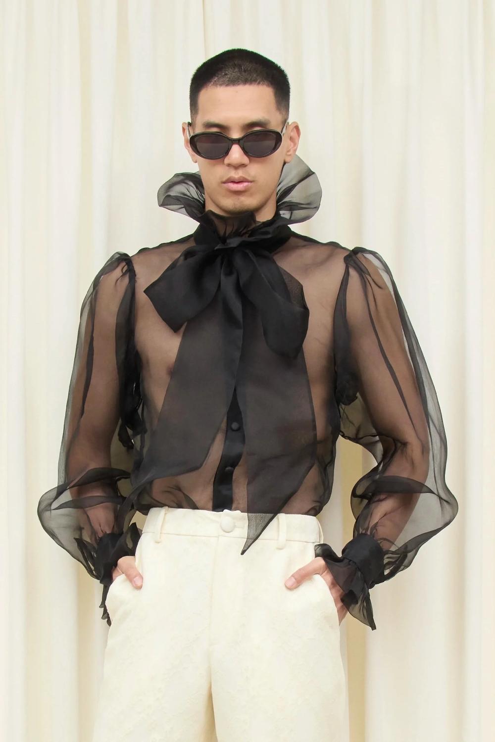 tanner fletcher Simone Sheer Organza Pussybow Blouse