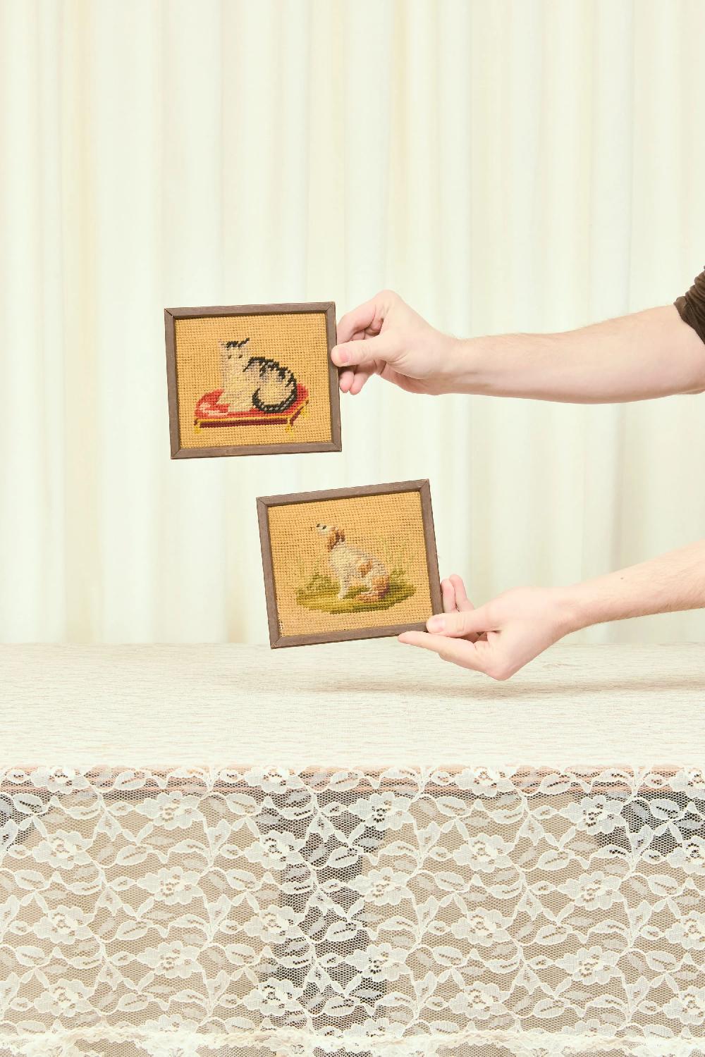 Tanner Fletcher Antique Dog/Cat Needlepoints (1900)