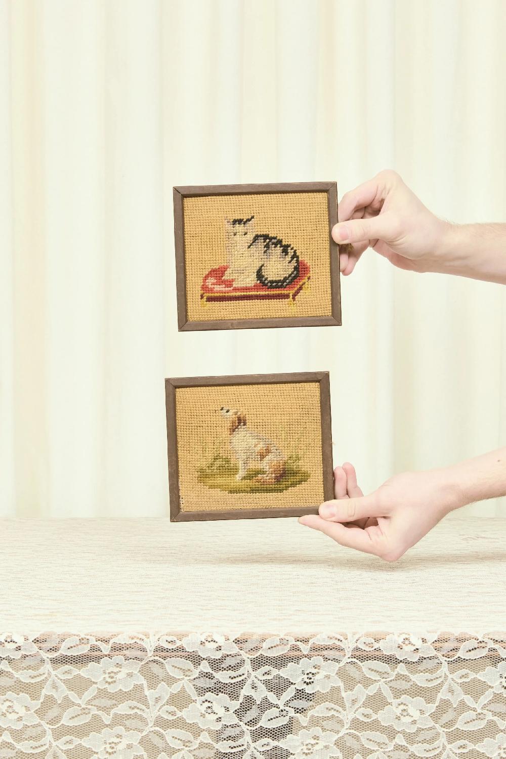 tanner fletcher Antique Dog/Cat Needlepoints (1900)