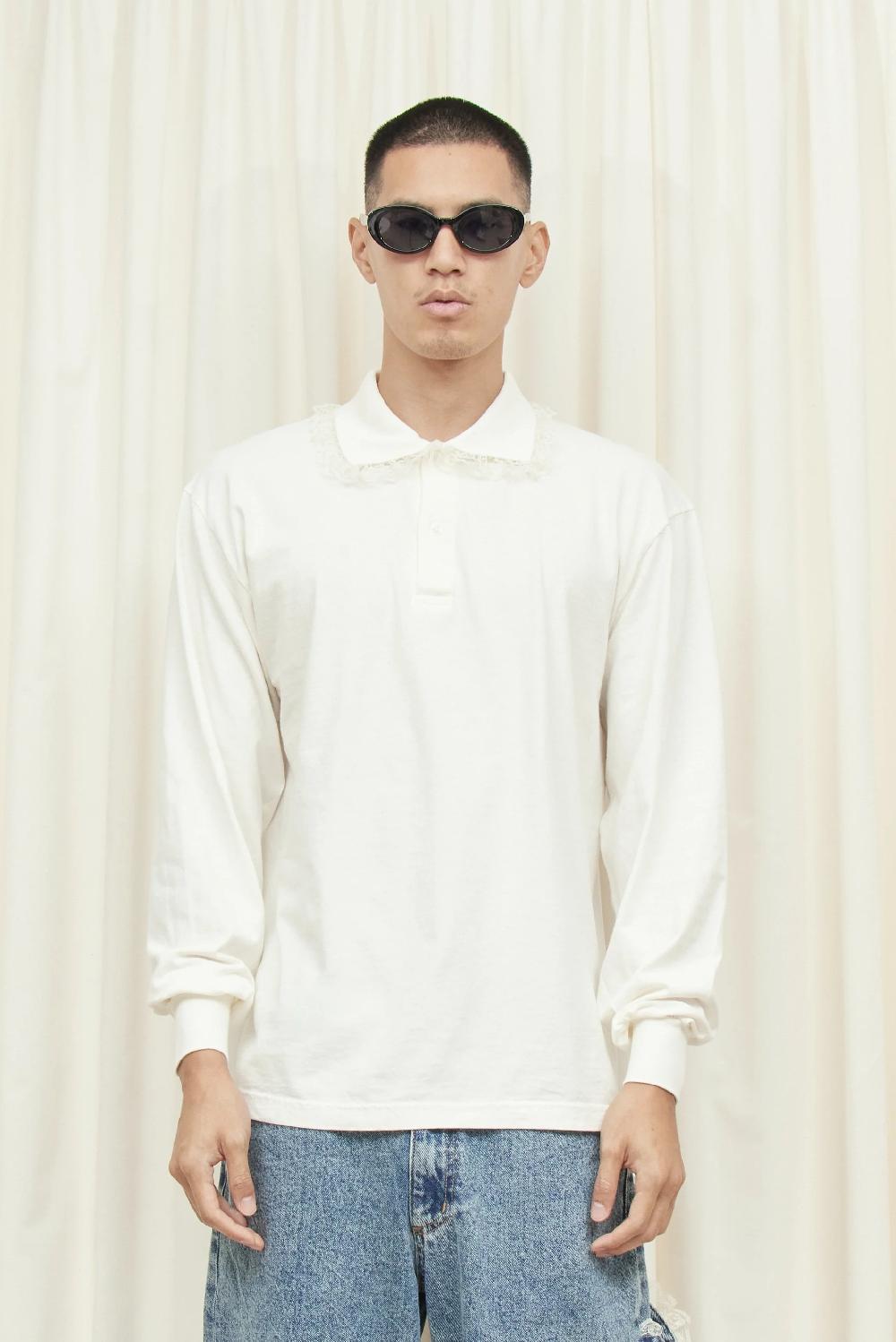 tanner fletcher Cletus Lace Trim Long Sleeve Polo