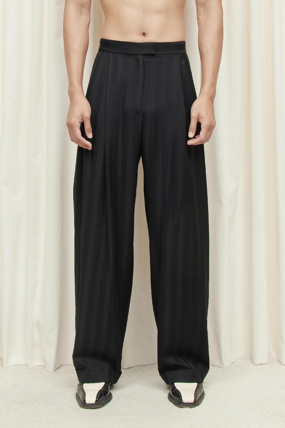 Tanner Fletcher Eddie Pleated Satin Stripe Trouser