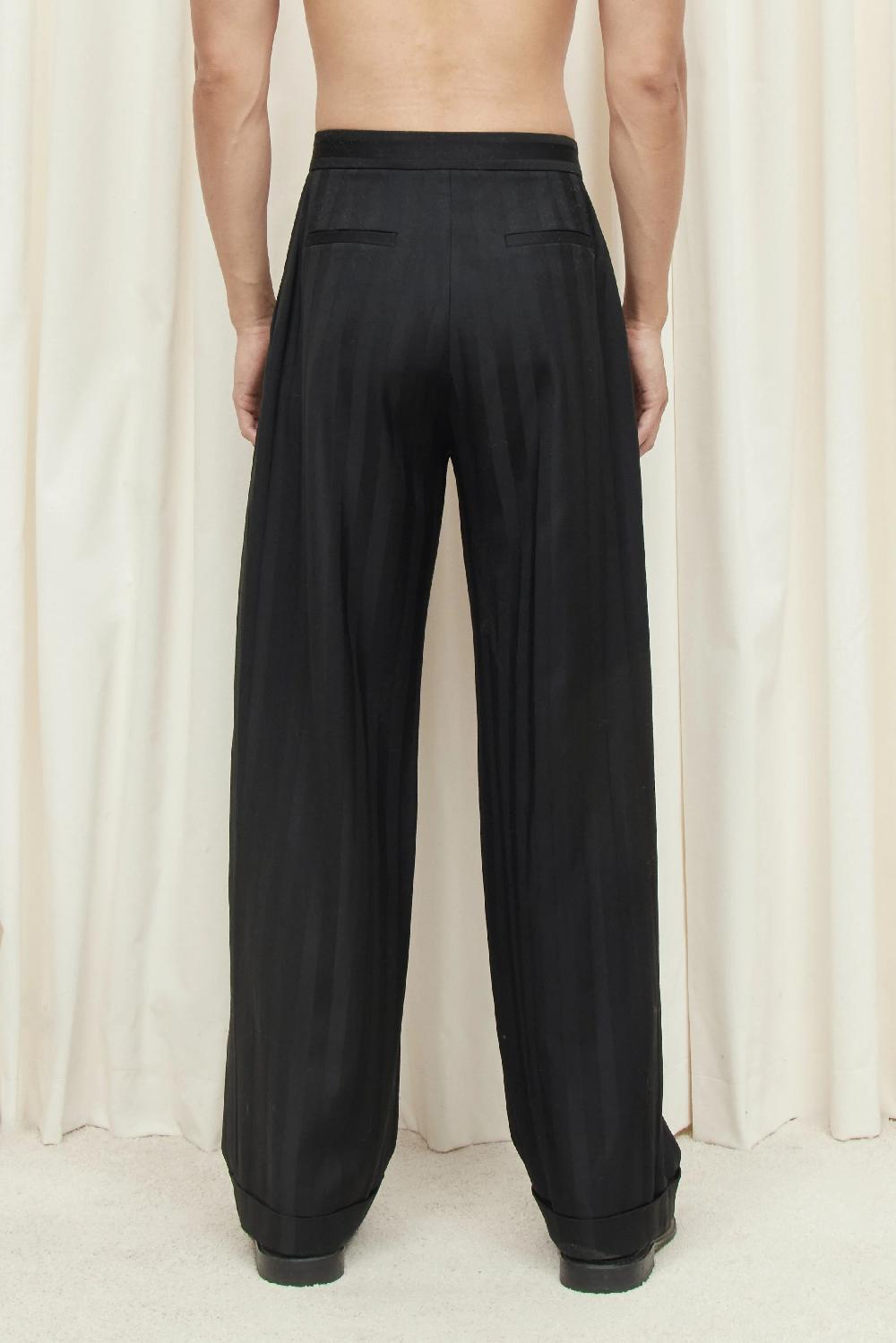 Tanner Fletcher Eddie Pleated Satin Stripe Trouser