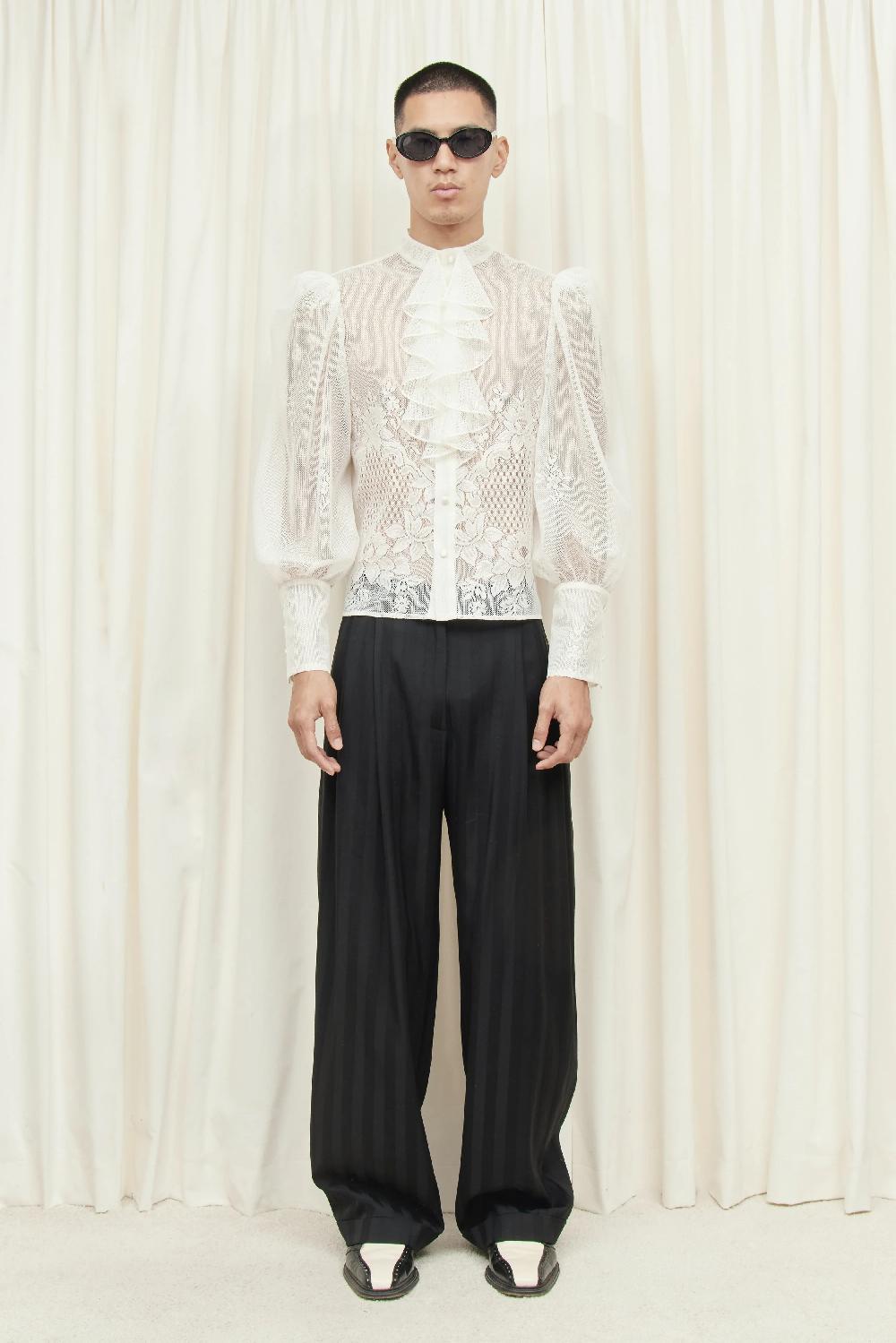 Tanner Fletcher Eddie Pleated Satin Stripe Trouser