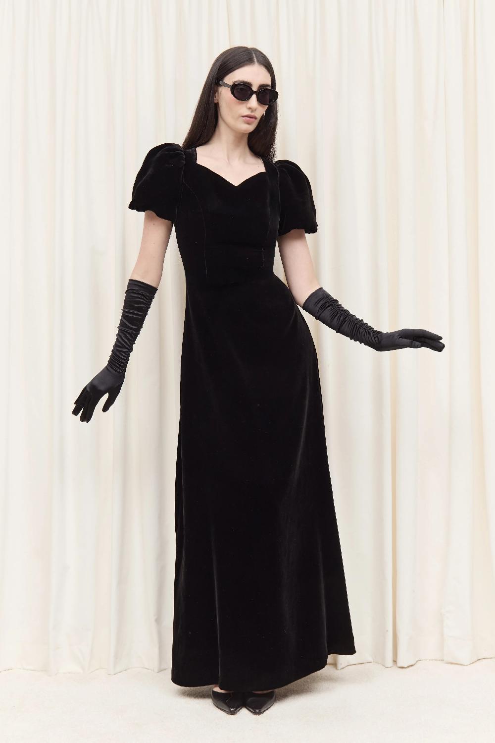 Tanner Fletcher Helene Puff Sleeve Velvet Gown