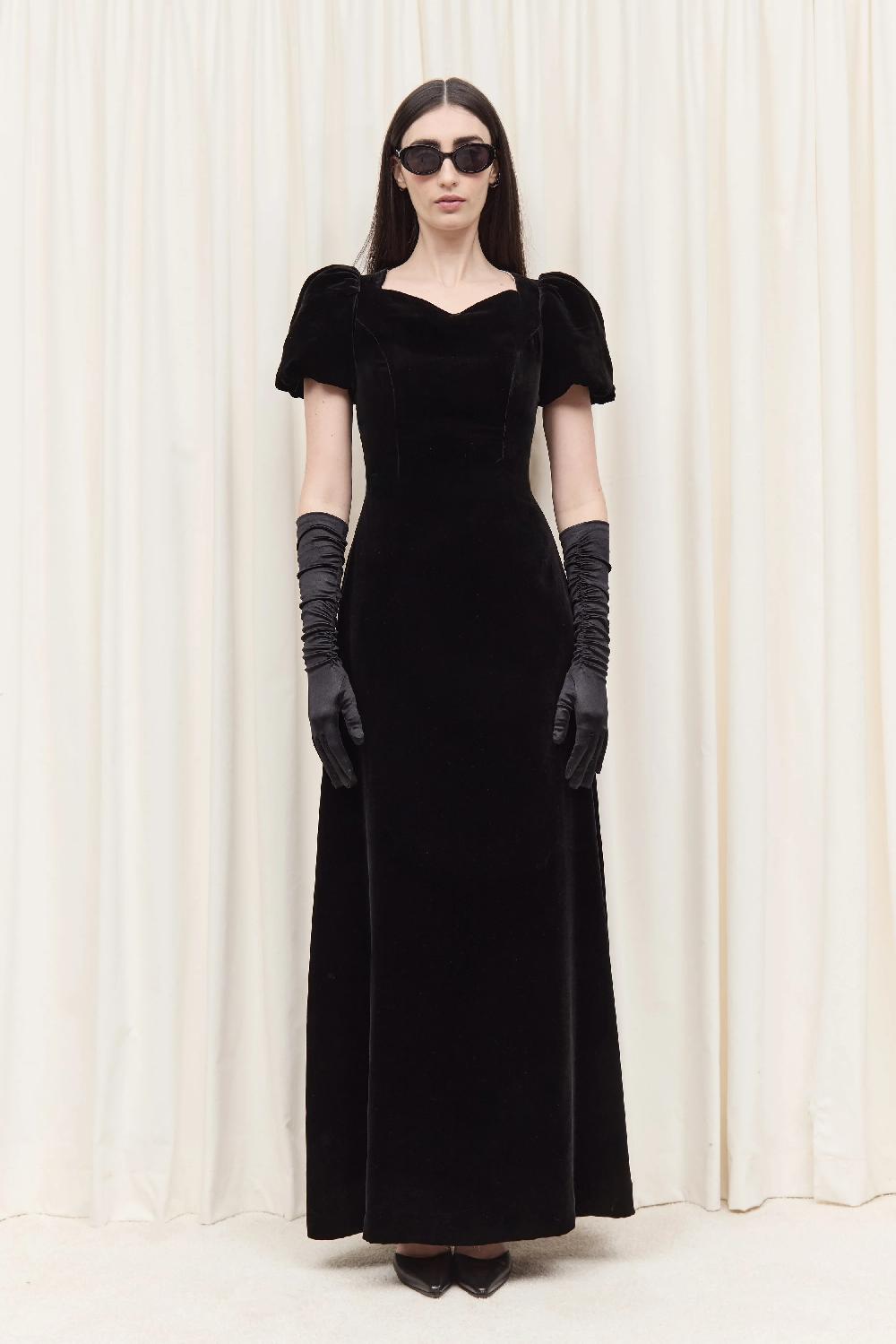 tanner fletcher Helene Puff Sleeve Velvet Gown