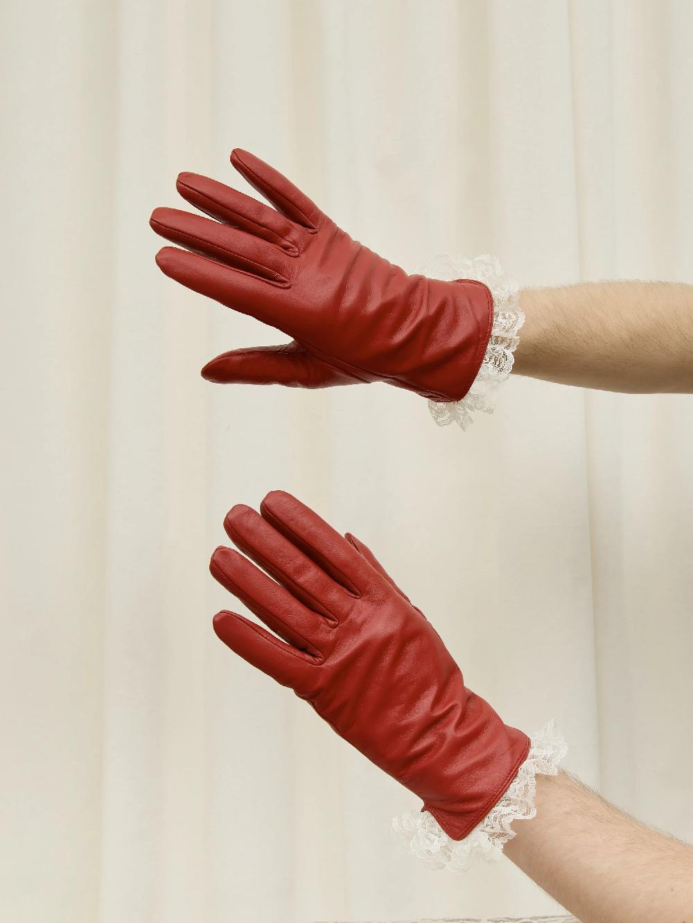 Tanner Fletcher Jackie Lace Trim Leather Gloves