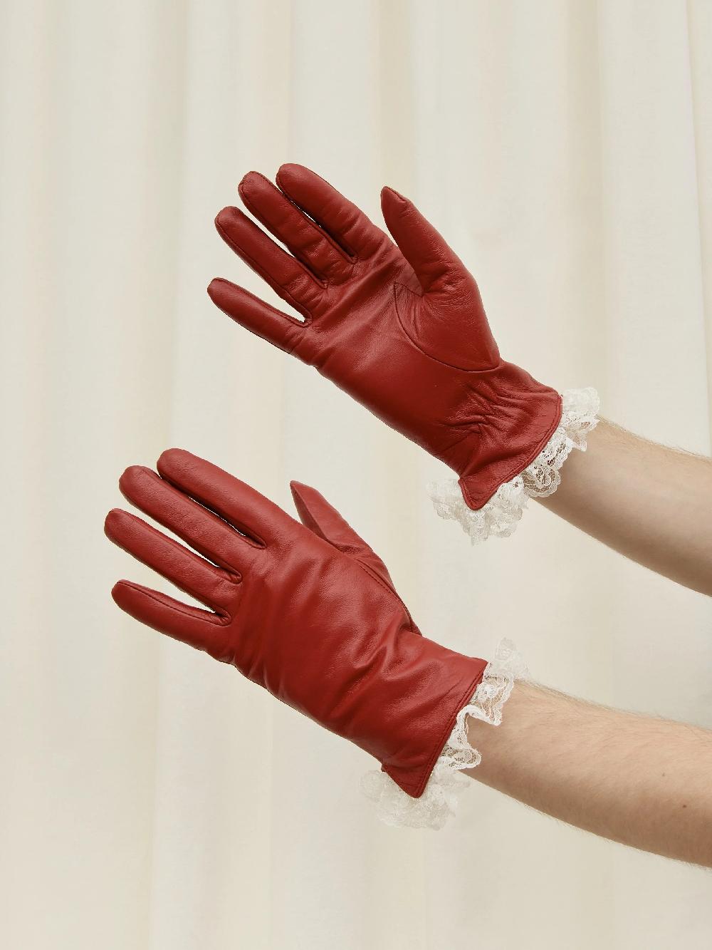 tanner fletcher Jackie Lace Trim Leather Gloves