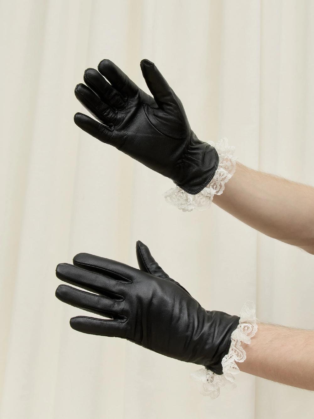 tanner fletcher Jackie Lace Trim Leather Gloves