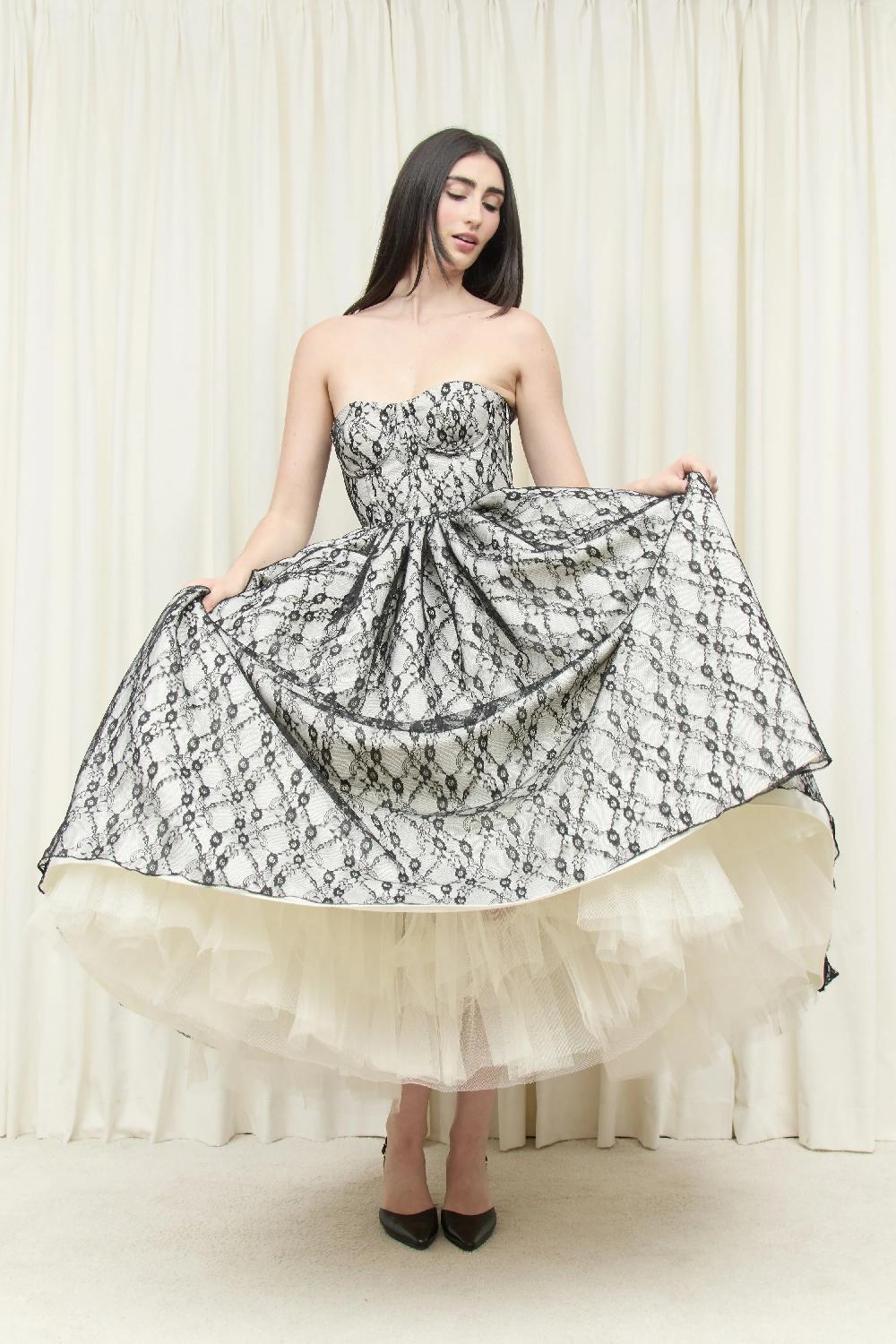 Tanner Fletcher Percy Lace Layered Ballgown