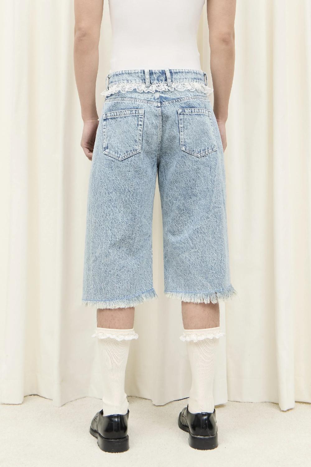 Tanner Fletcher Sid Lace Trim Long Jean Shorts