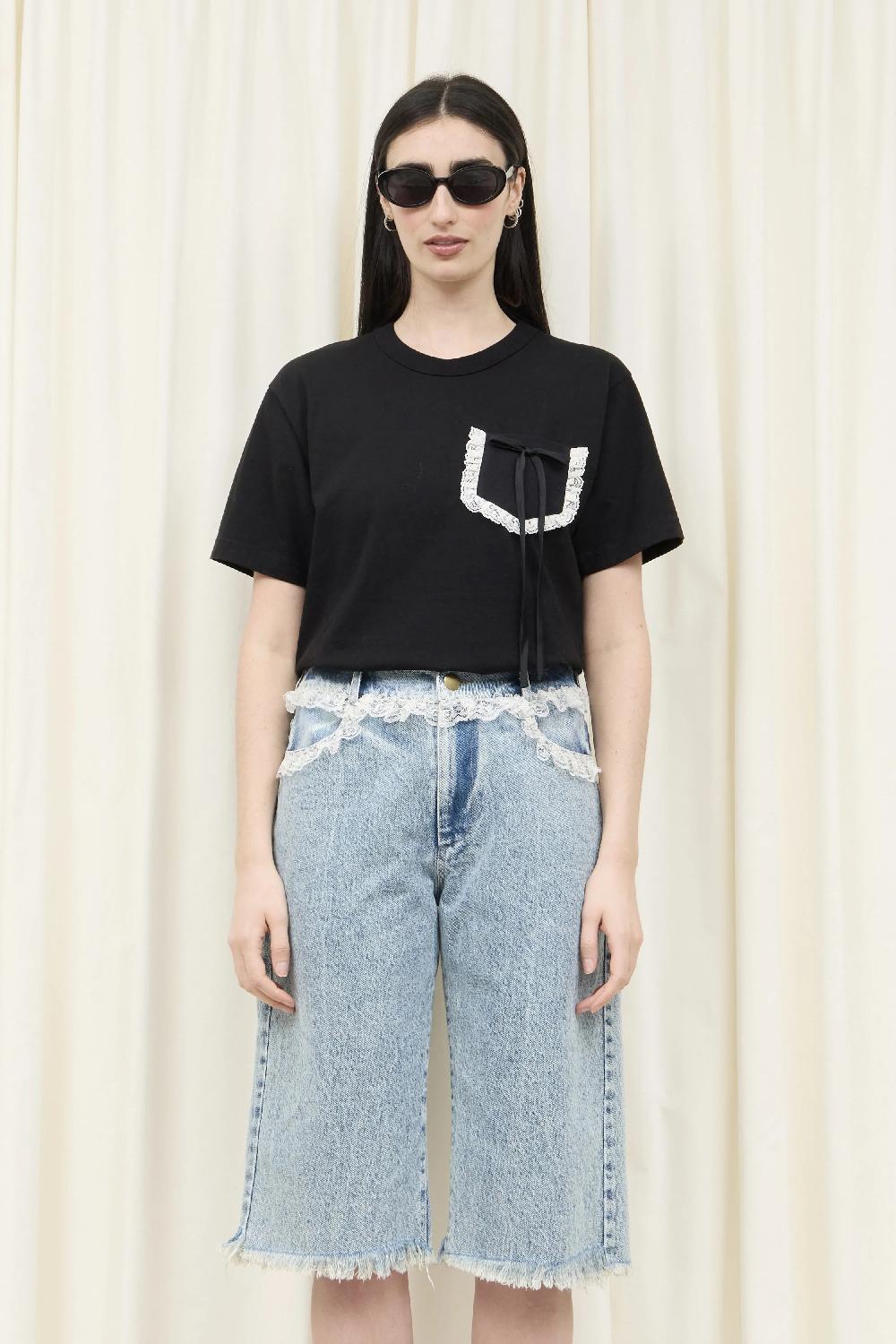 Tanner Fletcher Sid Lace Trim Long Jean Shorts