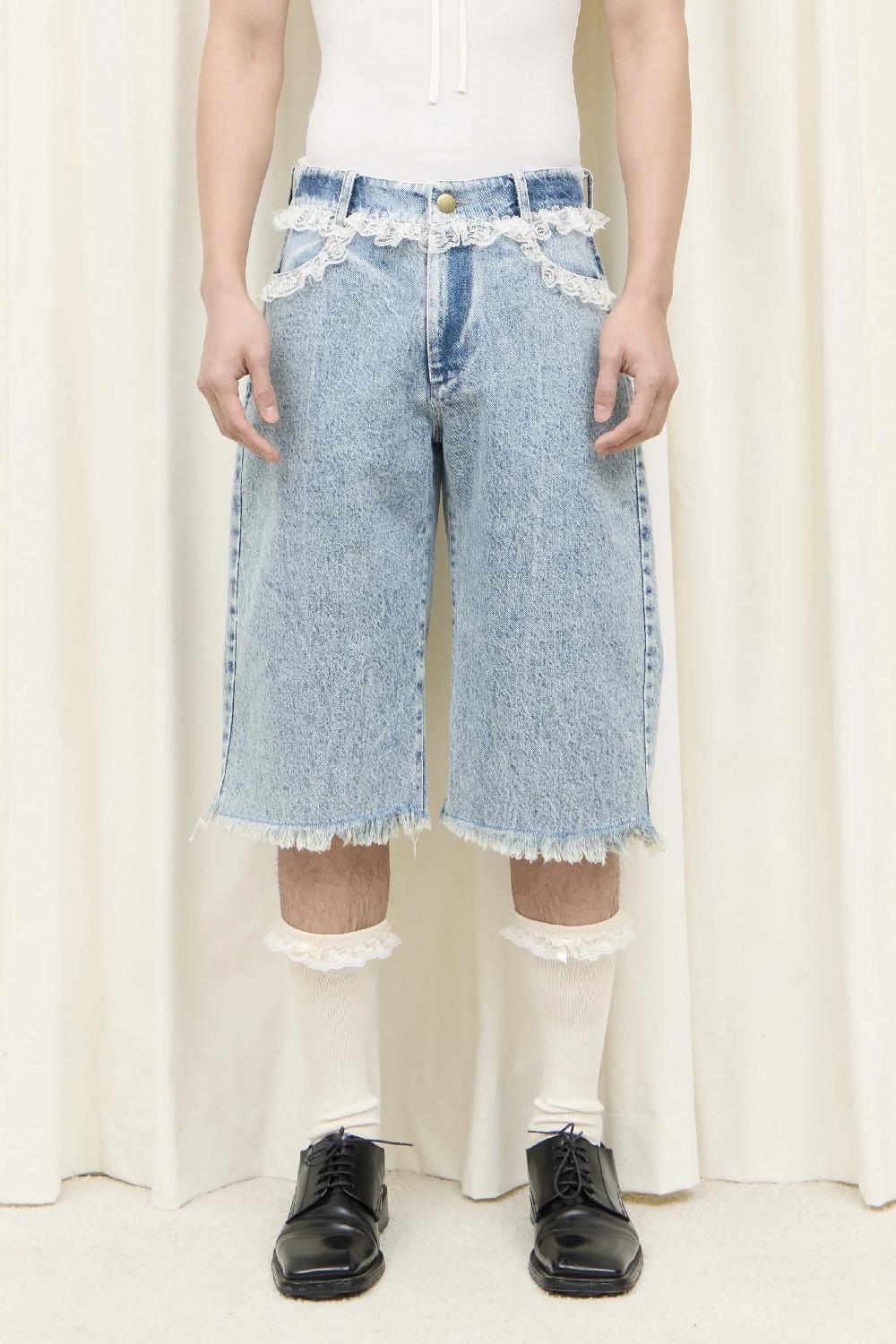 tanner fletcher Sid Lace Trim Long Jean Shorts