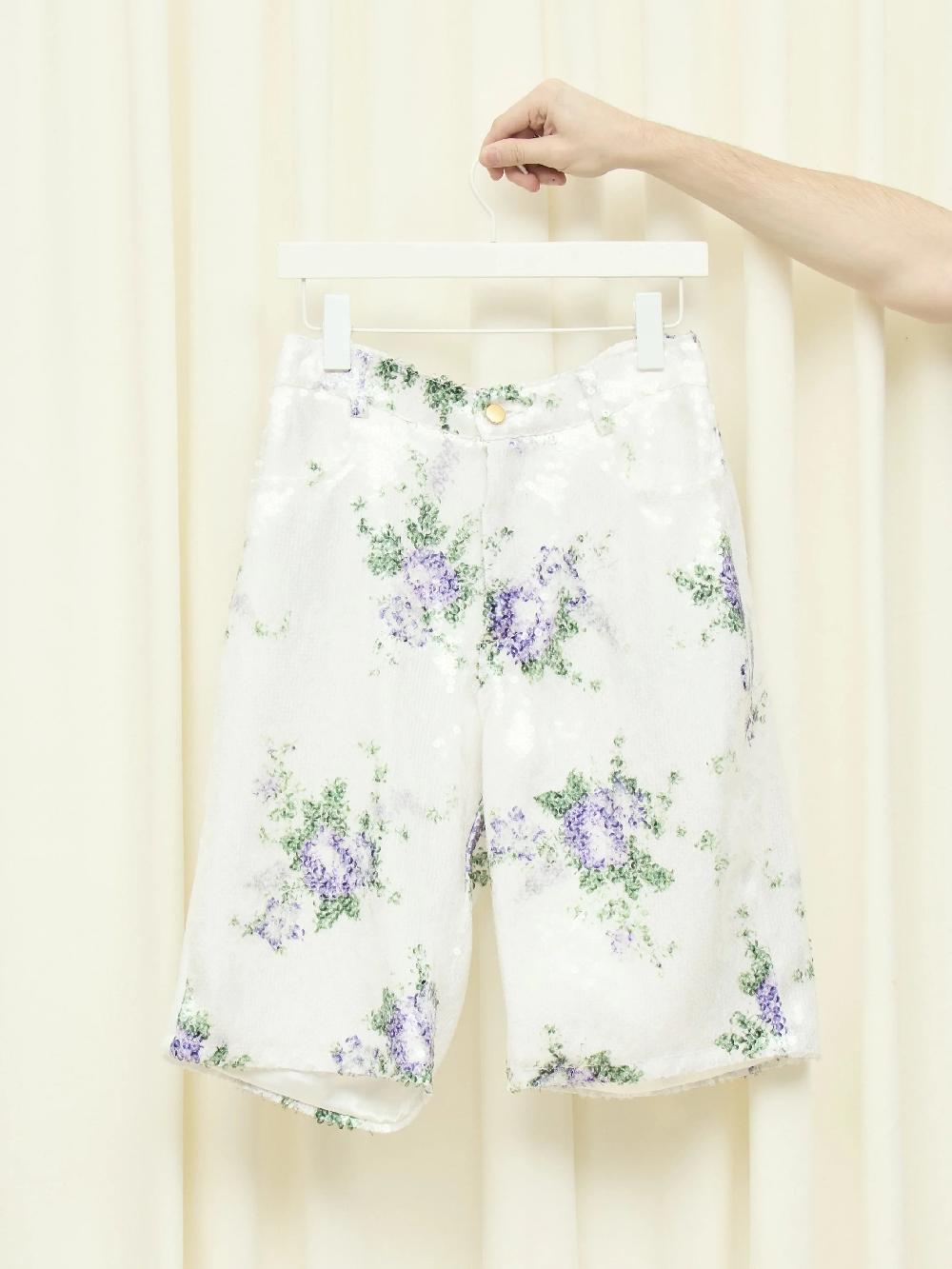 Tanner Fletcher Sid Shorts In Purple Floral Sequin