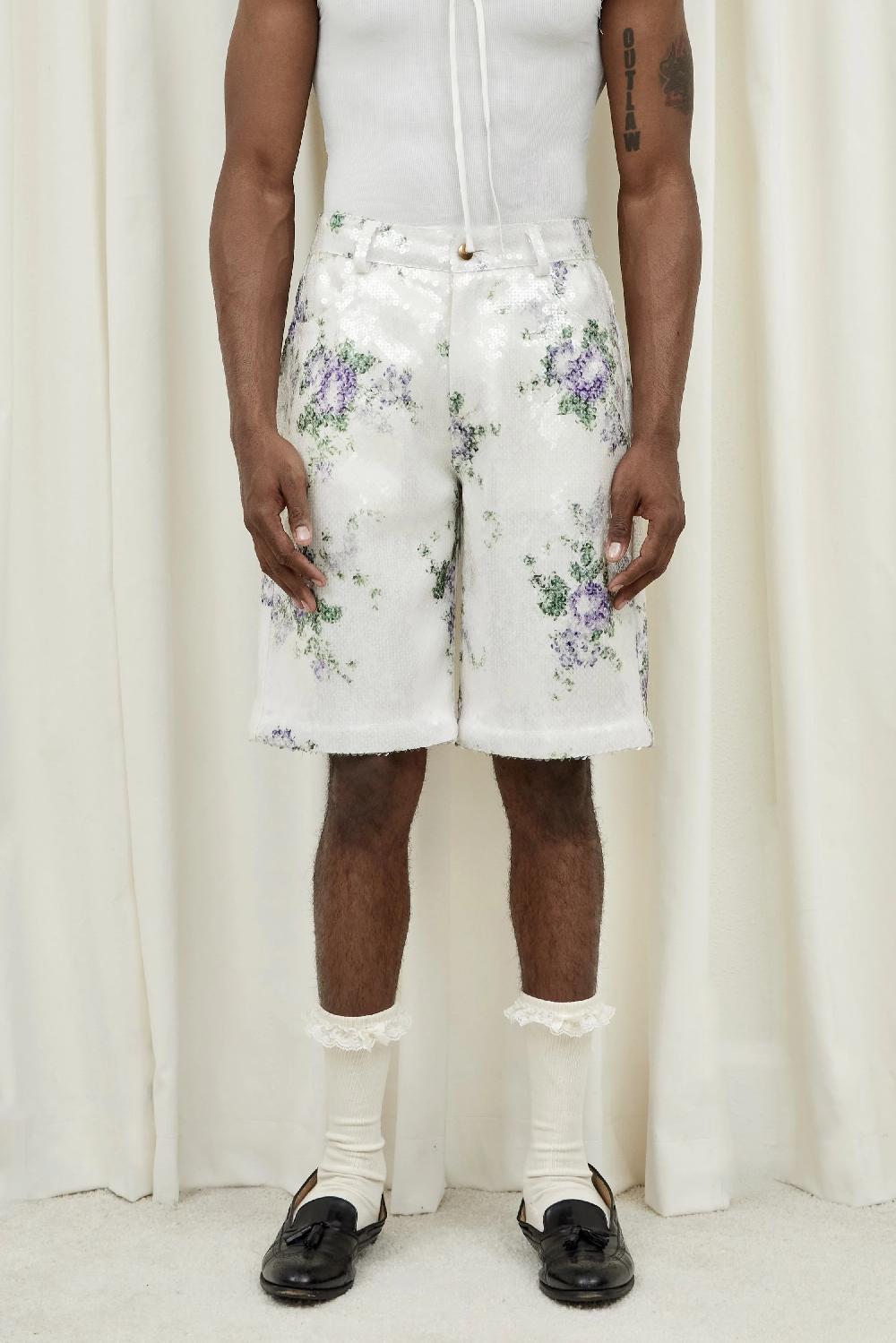 tanner fletcher Sid Shorts in Purple Floral Sequin