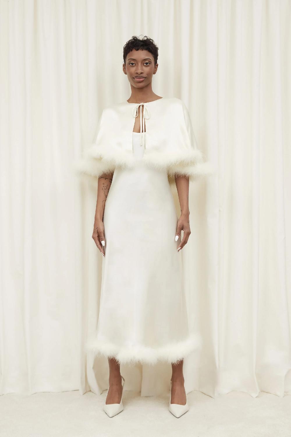 Tanner Fletcher Thelma Feather Trim Slip Dress