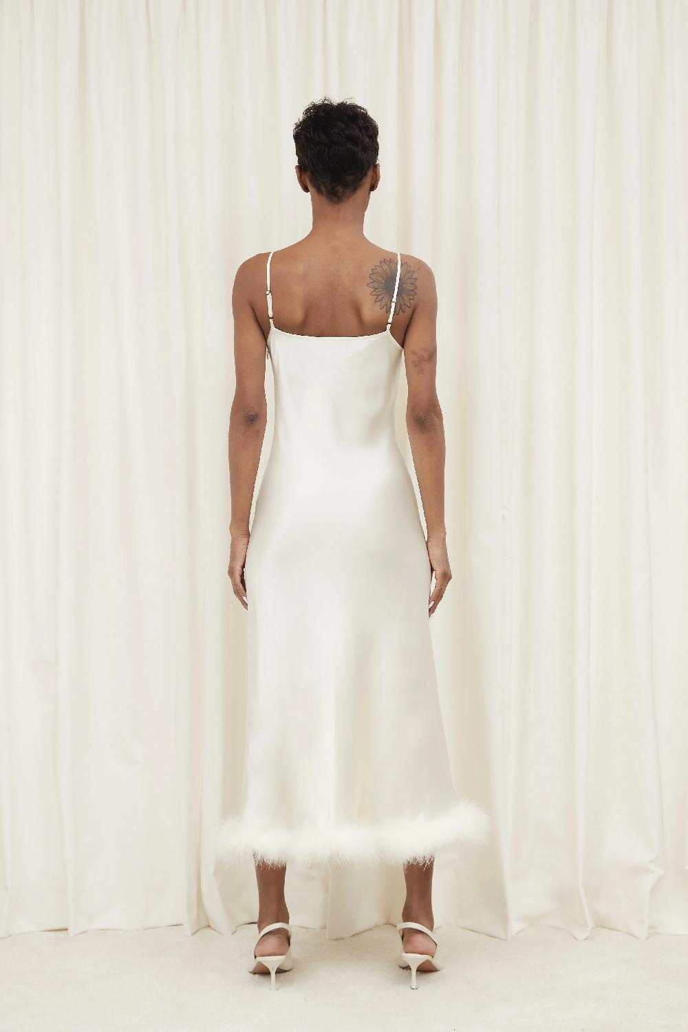 Tanner Fletcher Thelma Feather Trim Slip Dress