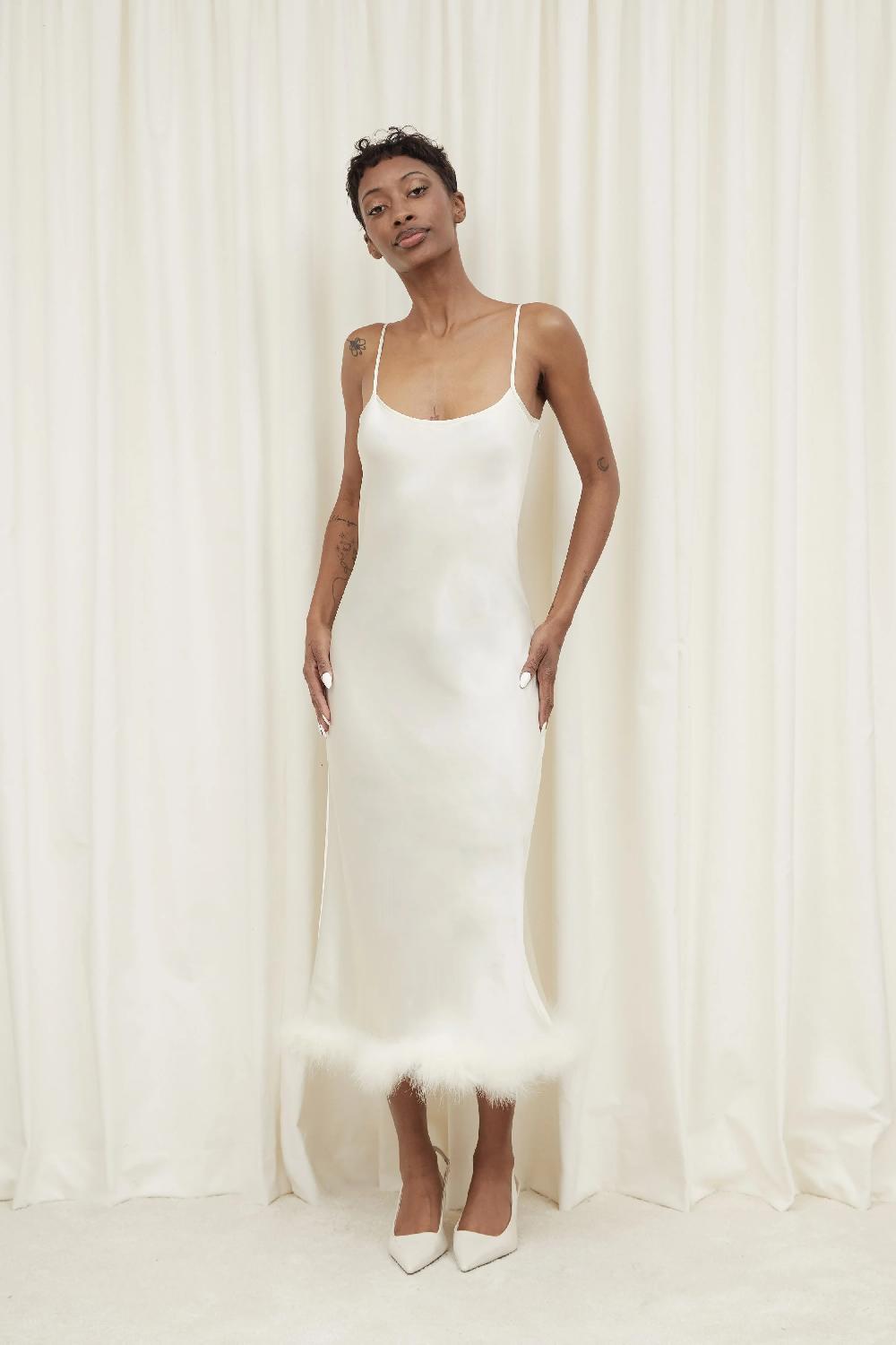 Tanner Fletcher Thelma Feather Trim Slip Dress