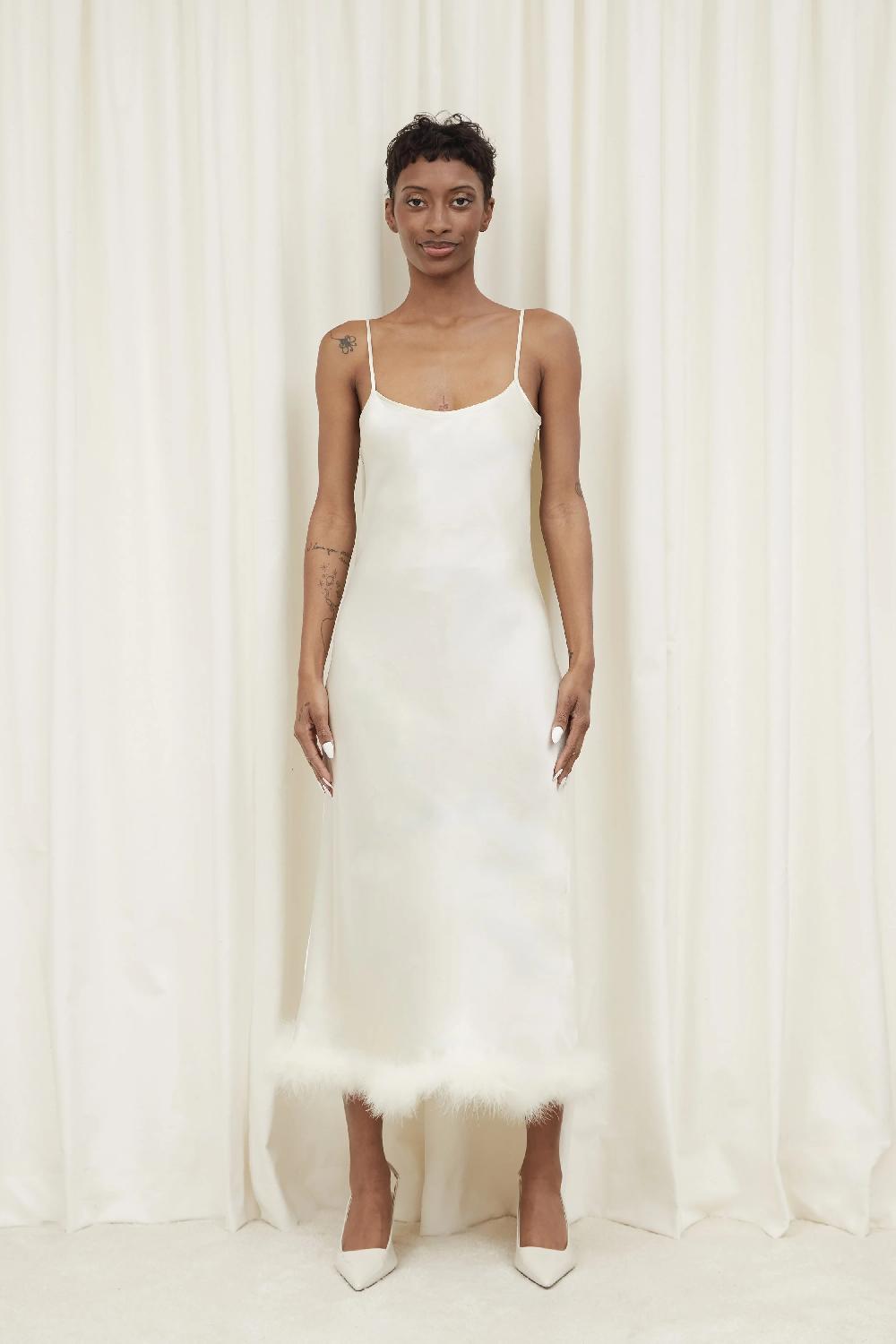 tanner fletcher Thelma Feather Trim Slip Dress