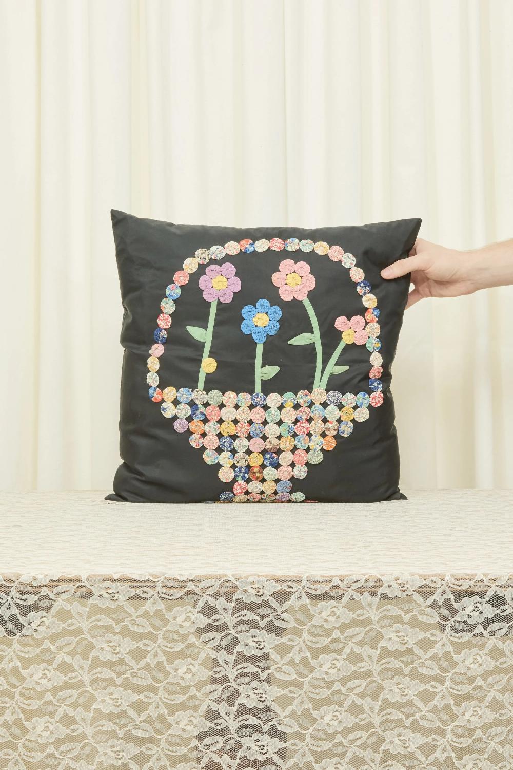tanner fletcher Vintage Flower Embroidered Pillow