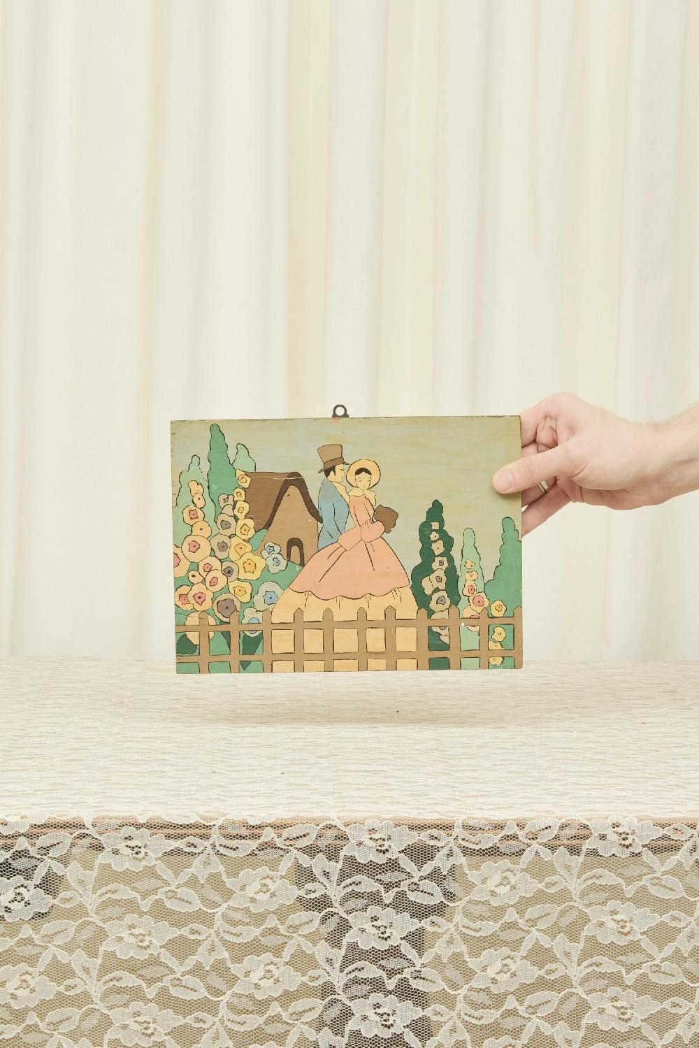 tanner fletcher Vintage Folk Art Couple Painting