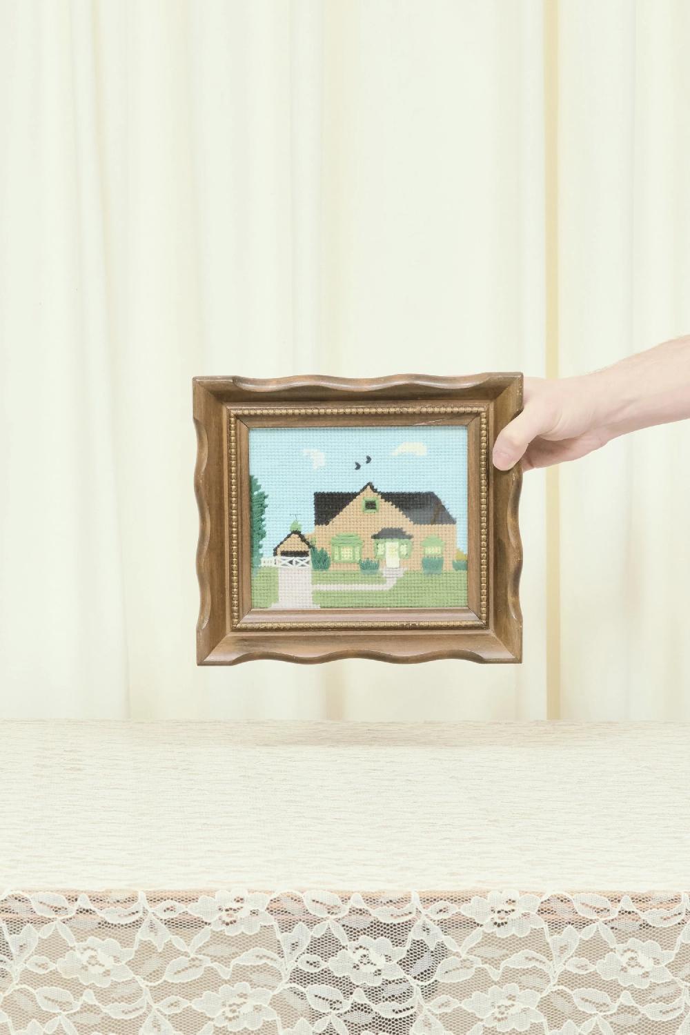 tanner fletcher Vintage Framed Cottage Needlepoint