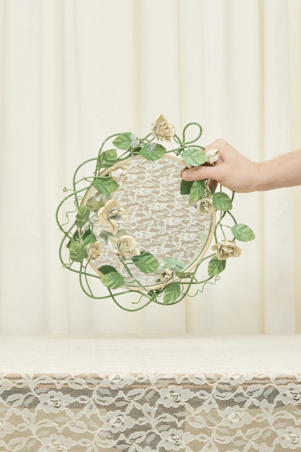 tanner fletcher Vintage Tole Metal Floral Mirror