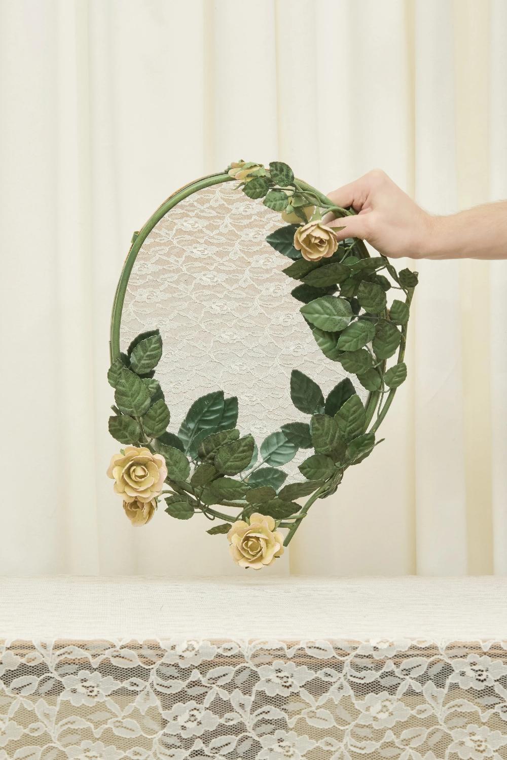 tanner fletcher Vintage Tole Metal Floral Mirror