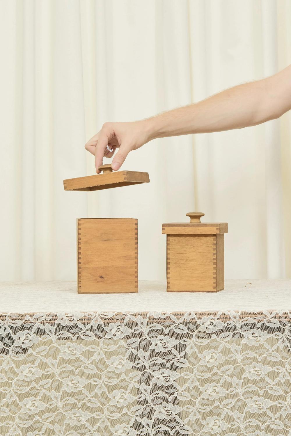 Tanner Fletcher Vintage Wooden Canisters - Set Of 2